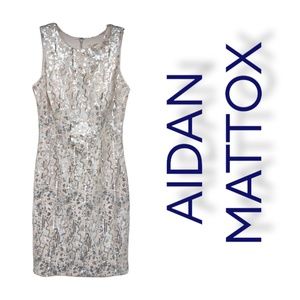 Aidan Mattox Blush Beaded Sheath Sequin Dress Size 10